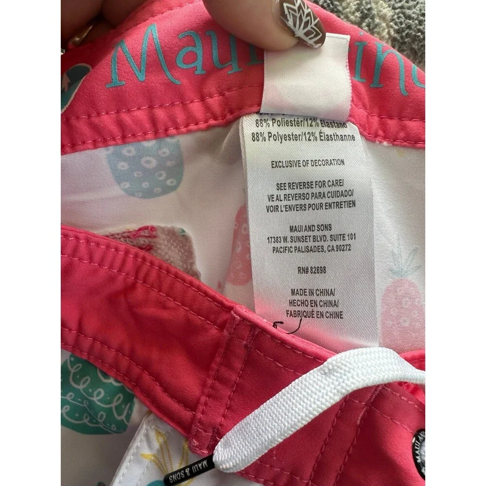 Maui & Sons Maui Princess Girls All Over Artsy Pineapple Hook Loop Swim Shorts 4